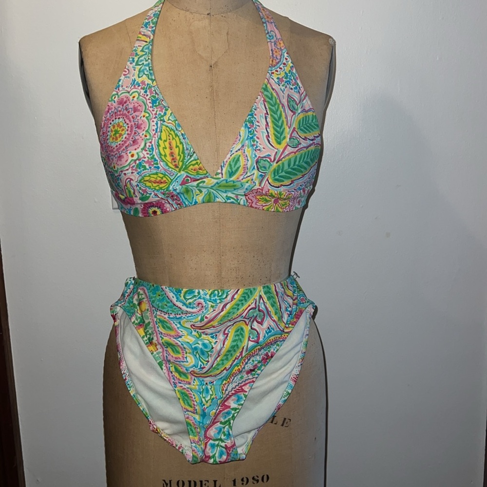 Ralph Lauren Vintage Y2K Paisley Green/Pink Bikini S/M